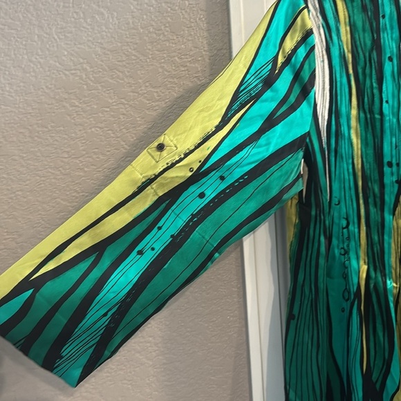 bebe Green and Yellow Striped blouse - Picture 2 of 5